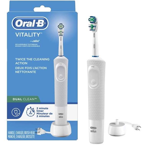 Electric Toothbrush with 1Replacement Brush Head, Vitality Flossaction, White