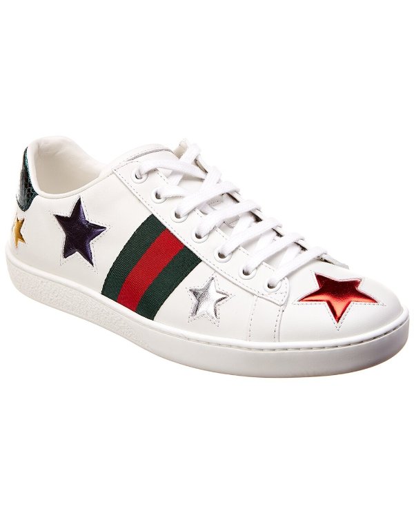 Ace Star Embroidered Leather Sneaker / Gilt