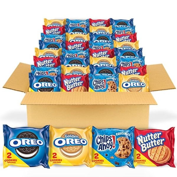 Original,Golden, CHIPS AHOY! & Nutter Butter Cookie Snacks Variety Pack, 56 Snack Packs (2 Cookies Per Pack)