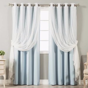 Aurora Home MIX & MATCH CURTAINS Blackout and Check Sheer 84-inch Silver Grommet 4-piece Curtain