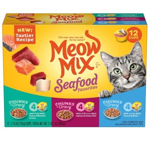 Meow Mix Seafood Favorites Wet Cat Food, Variety Pack, 2.75 Ounce Cup , 12 Count