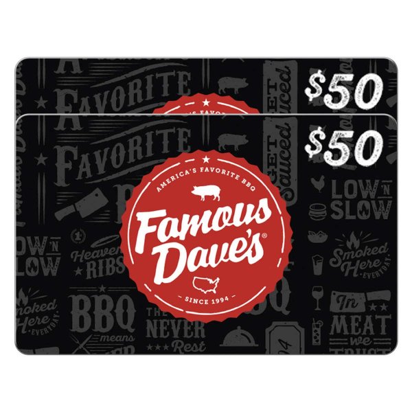Famous Dave's 2张$50 电子礼卡