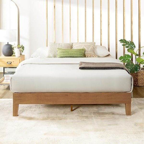 Mellow Naturalista Grand - 12 Inch Solid Wood Platform Bed with Wooden Slats - No Box Spring Needed - Queen (Natural Pine)