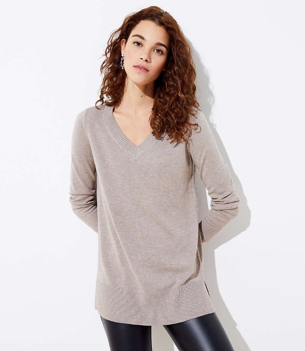Luxe Knit V-Neck Tunic Sweater | LOFT