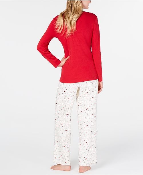 Lace-Trim Top & Printed Pajama Pants Set, Created For Macy's