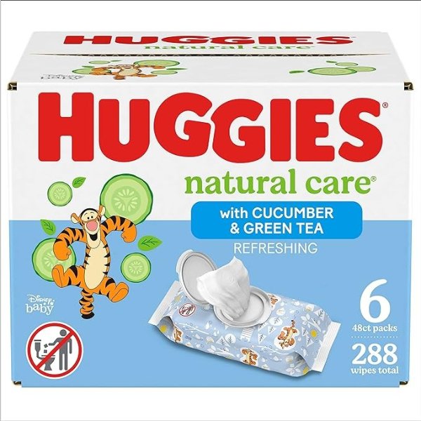 Baby Wipes, Huggies Natural Care Refreshing Baby Diaper Wipes, Hypoallergenic, Scented, 6 Flip-Top Packs (288 Wipes Total)