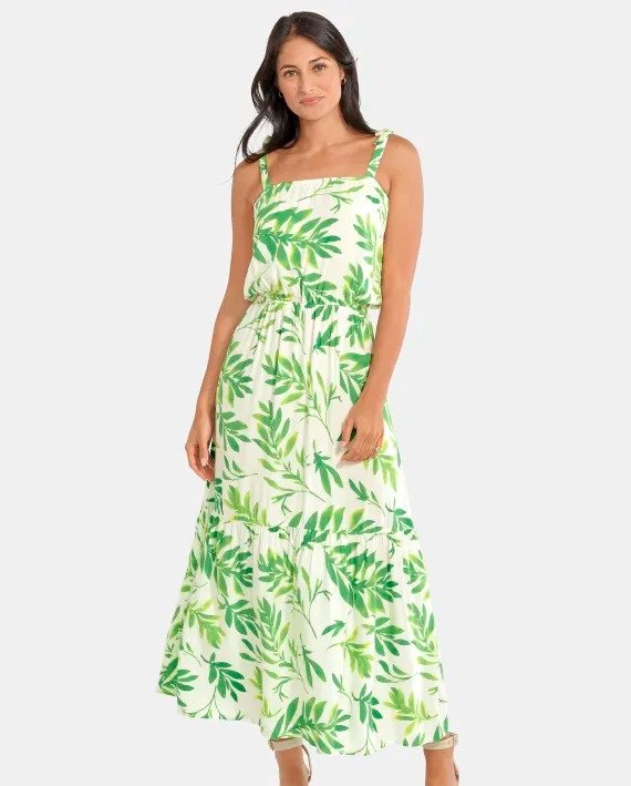 Womens Matching Family Palm Leaf Tiered Maxi Dress - new meadow