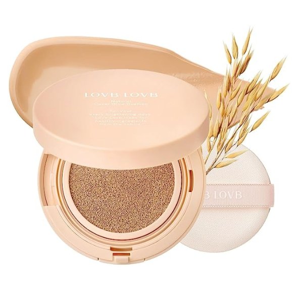 LOVB LOVB Cushion Foundation Makeup for Natural Looking Glow | Long-Lasting Buildable Coverage with Puff for Easy Application | Lightweight and Moisturizing Korean Cushion Makeup | Refill not Included, 0.42 Oz (23N Natural Beige)