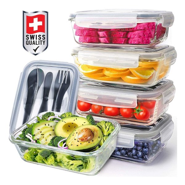 Pohl+Schmitt Glass Meal Prep Containers 5 Pack, 30 Ounce