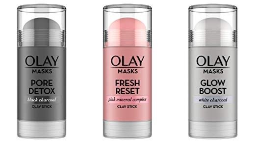 Face Masks by Olay, Clay Facial Mask Stick With Pink Mineral Complex, Fresh Reset, Glow Boost White Charcoal and Pore Detox Black Charcoal, 1.7 Oz
