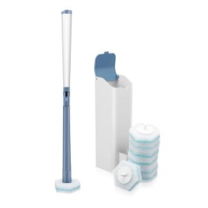 LEPO Toilet Brush Wand, Toilet Brush Kit with 8 Count Disposable Toilet Refills Heads (White)