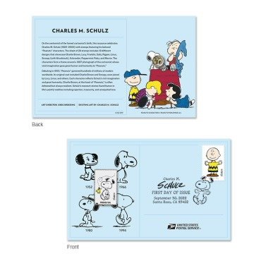 Charles M. Schulz 邮票别针和Cacellation card