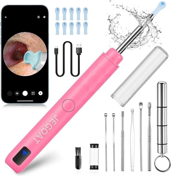 Ear Wax Removal, Ear Wax Removal Tool with 1296P HD Camera and 6 LED Lights, Ear Cleaner with 10 Ear Pick, Upgrade Ear Wax Removal Tool for iOS and Android (Hot Pink)