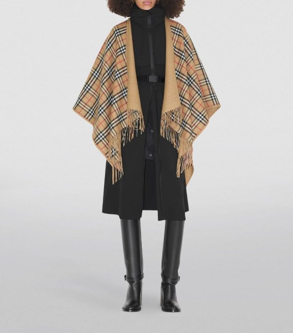 Wool Check Reversible Cape