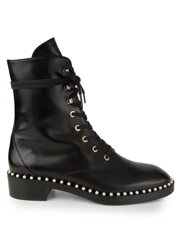 - Sondra Faux Pearl-Embellished Leather Combat Boots
