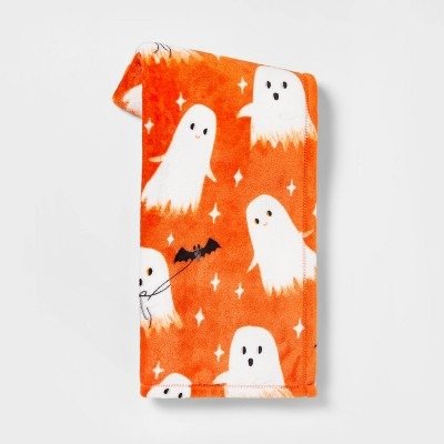 Ghost with Bat Printed Plush Halloween Throw Blanket - Hyde & EEK! Boutique™