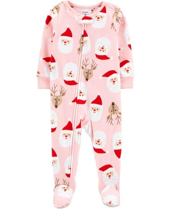 Baby Girl 1-Piece Santa Fleece Footie PJs