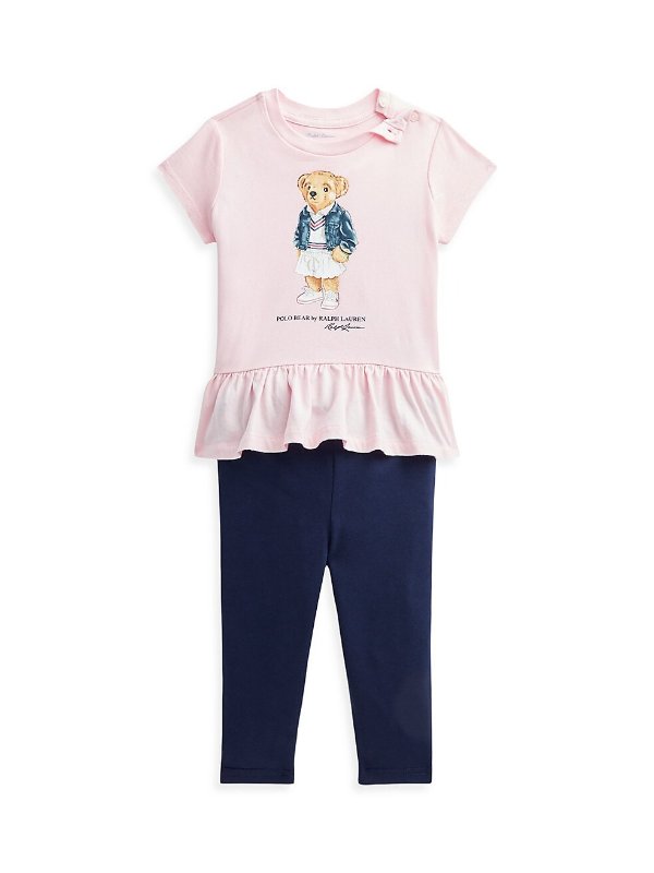Baby Girl's 2-Piece Polo Bear Jersey Top & Leggings Set