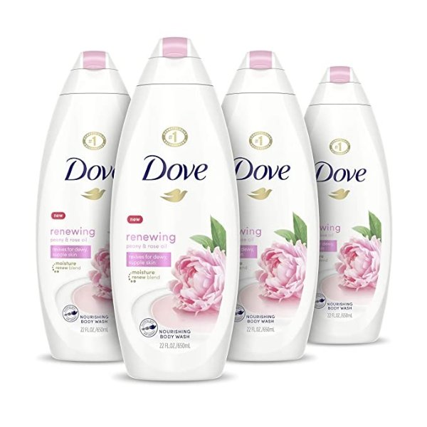 Body Wash 100% Gentle Cleansers, Sulfate Free Peony and Rose Oil Effectively Washes Away Bacteria While Nourishing Your Skin 22 oz, 4 Count