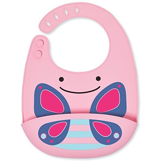 Skip Hop Zoo Fold & Go Silicone Bib, Pink Butterfly