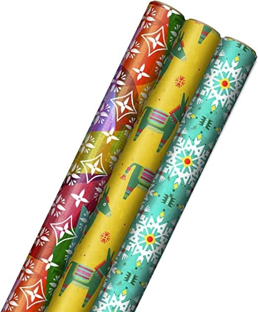 Holiday Wrapping Paper with Cut Lines on Reverse (3 Rolls: 120 sq. ft. ttl) 