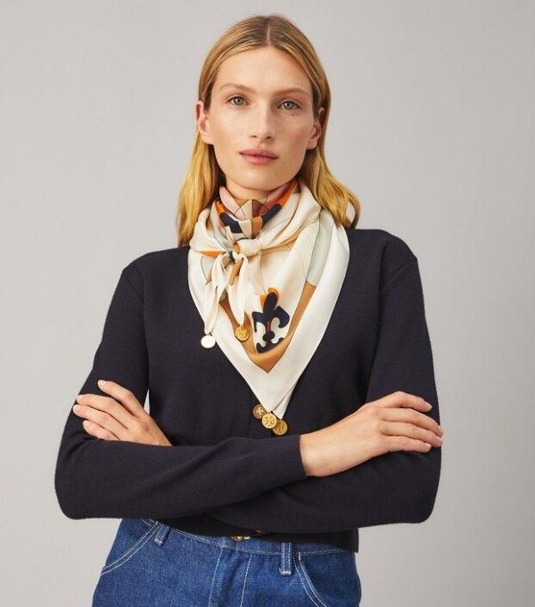 Tory Burch Tory Burch Compass Silk Square Scarf with CharmsSession is about  to end 