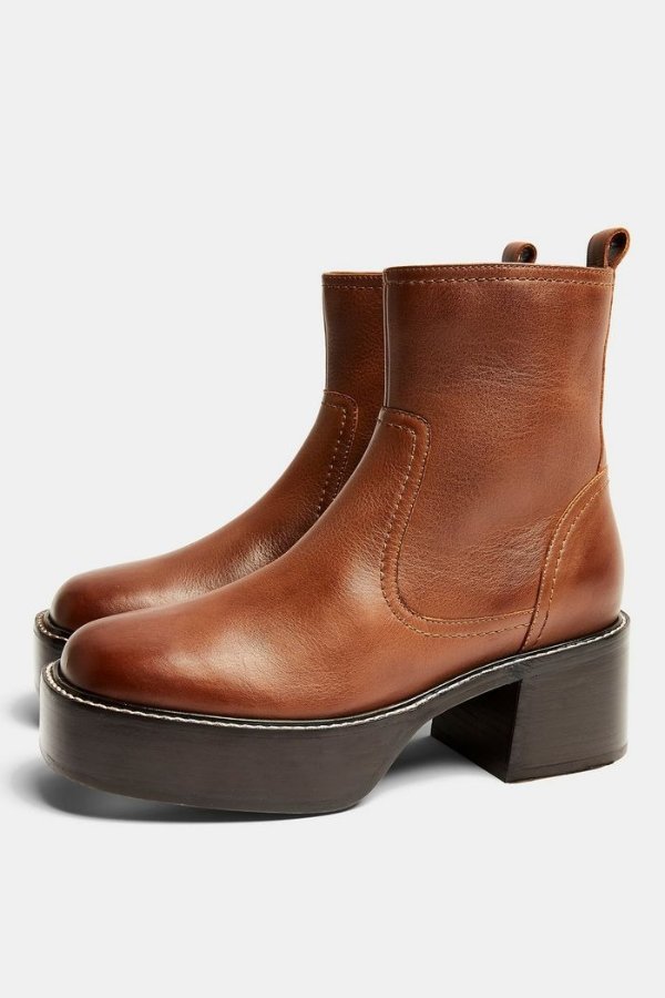 MONTREAL Tan Leather Chunky Platform Boots 