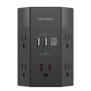 One Beat Multi Plug Outlet Extender, Wall Mount Surge Protector 1800J