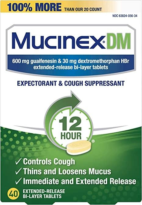 Cough Suppressant and Expectorant, DM 12 Hr Relief Tablets, 600 mg, Multicolor, 40 Count