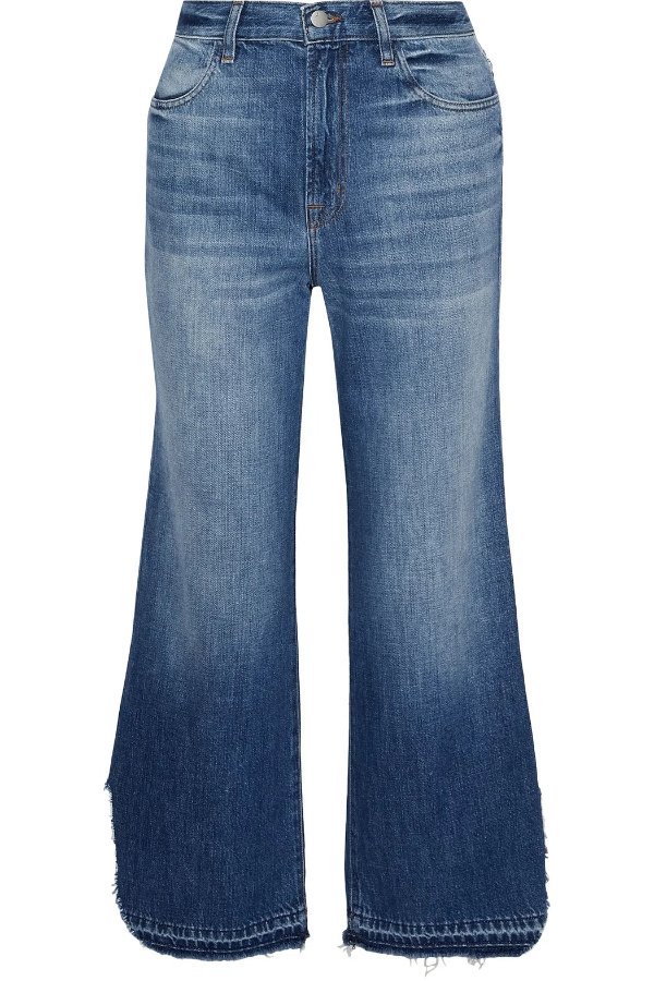 Distressed mid-rise wide-leg jeans