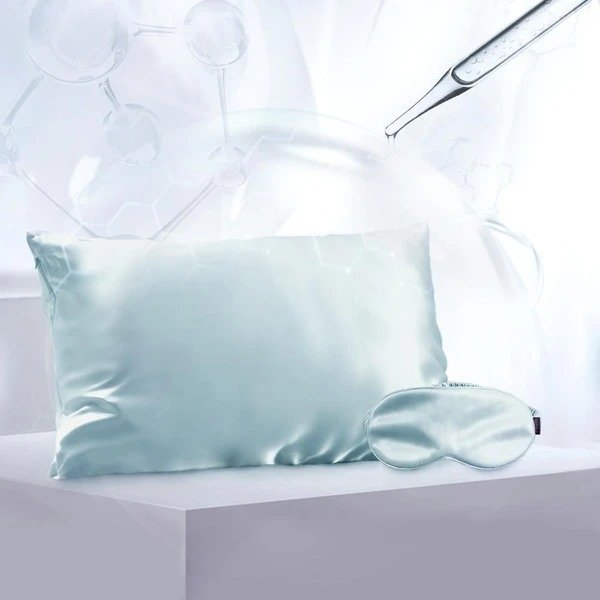 Aqua Series Silk Pillowcase w Eye Mask Gift Travel Set | Hyaluronic Acid | 4 Colors