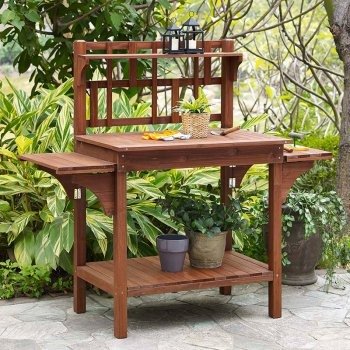 Coral Coast Halstead Outdoor Wood Potting Bench With Storage- Brown