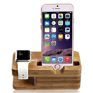 Hapurs Apple Watch Stand, Hapurs iWatch Bamboo Wood Charging Dock Charge Station Stock Cradle Holder for Apple Watch Both 38mm and 42mm & iPhone 6 6 plus 5S 5