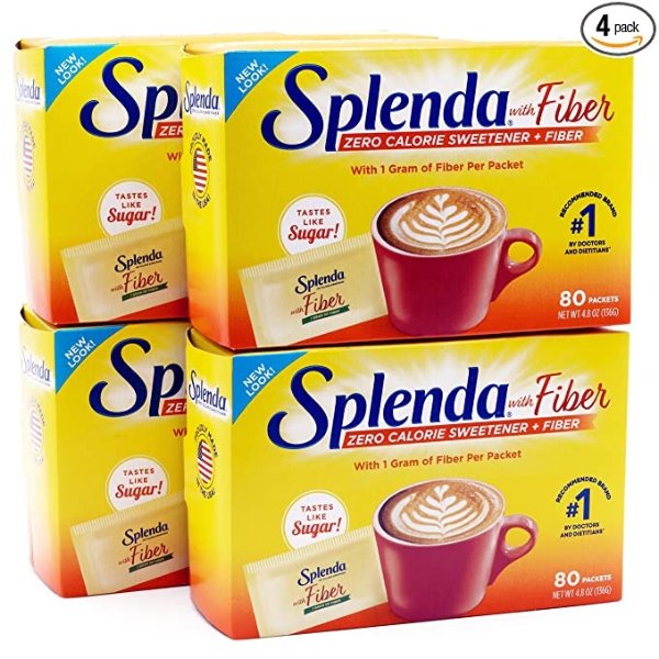 Splenda Essentials No Calorie Sweetener with Fiber, 80 Count (Pack of 4)