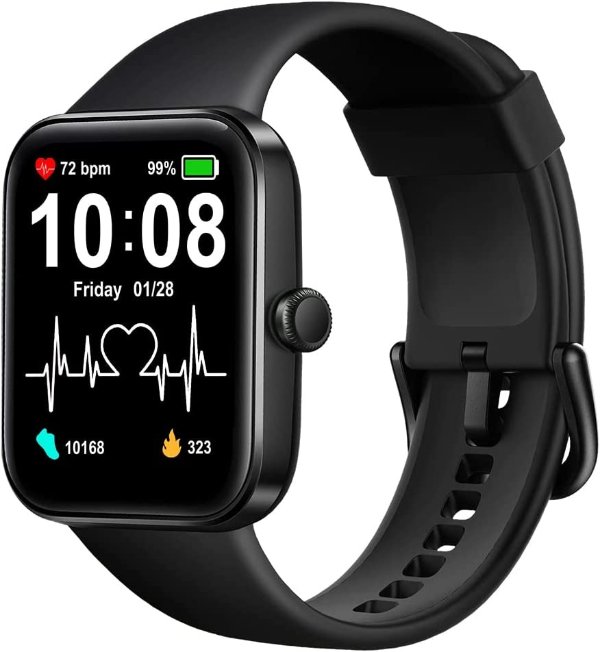 Smart Watch, SKG V7 Smart Watch with 24/7 Heart Rate Monitor,5ATM Waterproof, Weather,Blood Oxygen Sleep Monitor,Fitness Watch Activity Tracker for Android iOS Phones,Smartwatch for Men Women Black