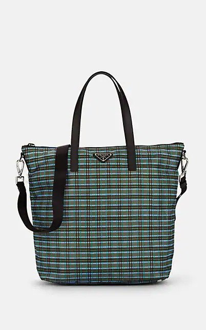Leather-Trimmed Plaid Tote Bag Leather-Trimmed Plaid Tote Bag