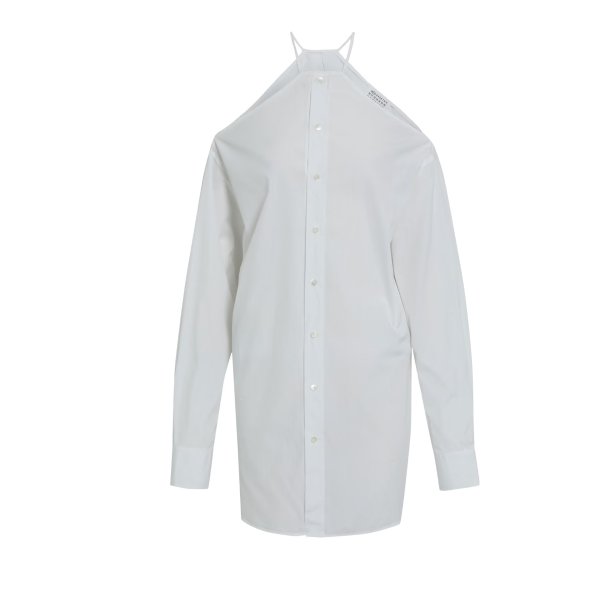 Oversized cold-shoulder cotton-poplin shirt