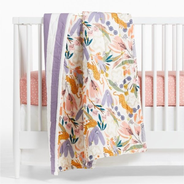Leopard Floral Organic Cotton Baby Crib Quilt + Reviews | Crate & Kids