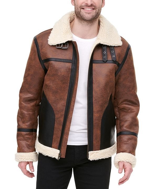Men's Faux Leather Fleece-Lined Shortie Jacket