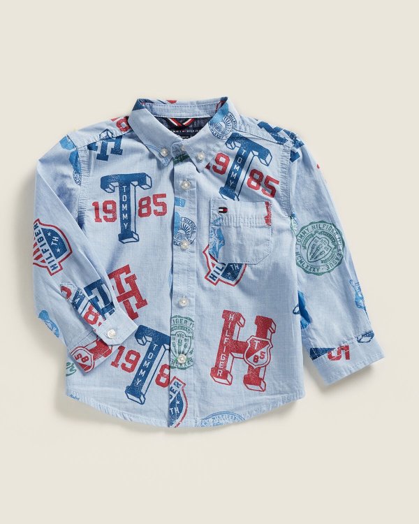 (Infant Boys) Button-Down Collegiate Long Sleeve Sport Shirt