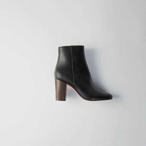Heeled Smooth Leather Booties, Black