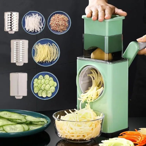 Temu Rotary Cheese Grater, Large 3in1 Manual Round Mandoline Slicer, Cheese  Grater With Handle With 6 Interchangeable Stainless Steel Blades And Strong  Suction Base For Cheese, Vegetable, Walnuts, Potato - Appliances - Temu  50.99