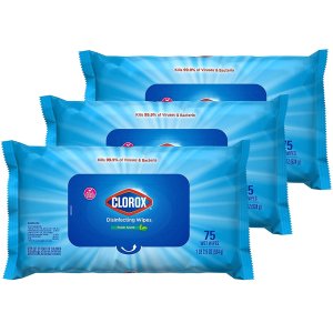 补货：Clorox 抽取式便携消毒湿巾超值3包装，共225片