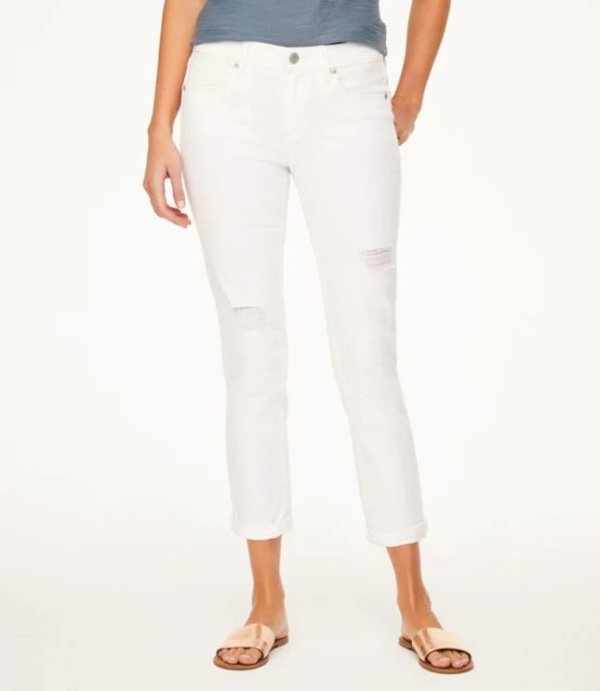 Destructed Crop Jeans in White