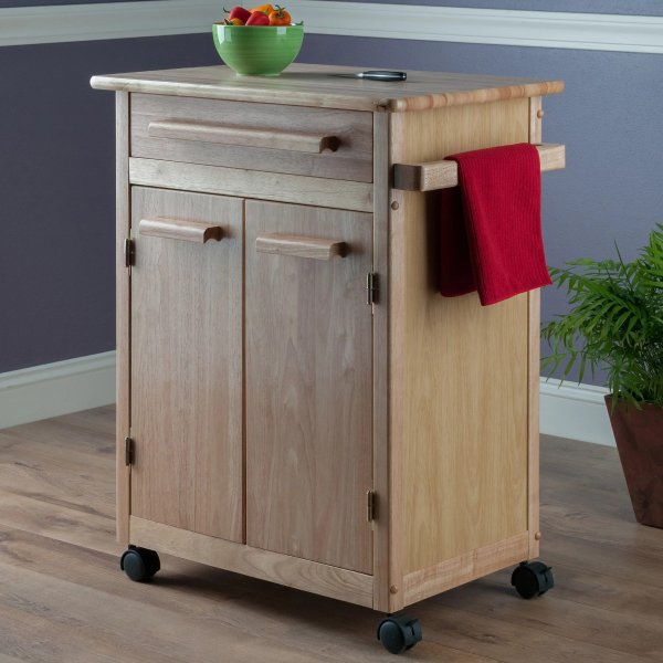 Wood Hackett Kitchen Storage Cart, Natural Finish