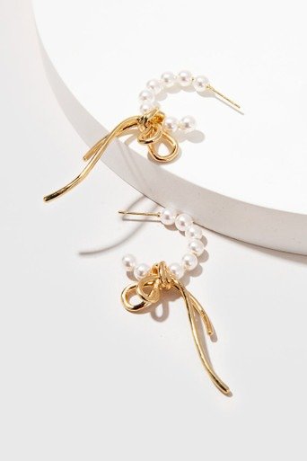 Maxine Pearls On A Golden Bow Earrings