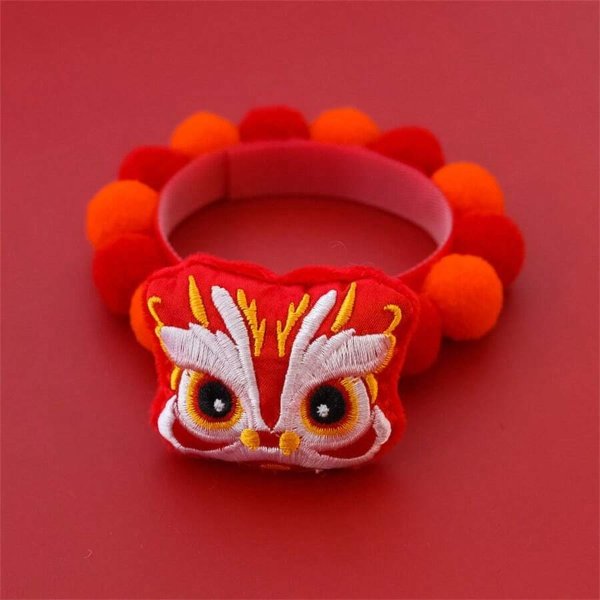 Pet New Year Furry Cat Collar & Neck Warmer, Chinese Dragon Year Spring Festival, Red Good Luck Charm Decorations For Cats And Dogs