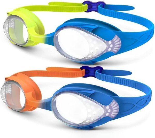 Kids Swim Goggles 2 Pack - Quick Adjustable Strap Swimming Goggles for Kids