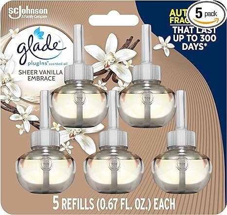 PlugIns Refills Air Freshener, Scented and Essential Oils for Home and Bathroom, Sheer Vanilla Embrace, 3.35 Fl Oz, 5 Count