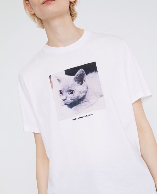 Women's White Cat Print T Shirt | Stella McCartney Men